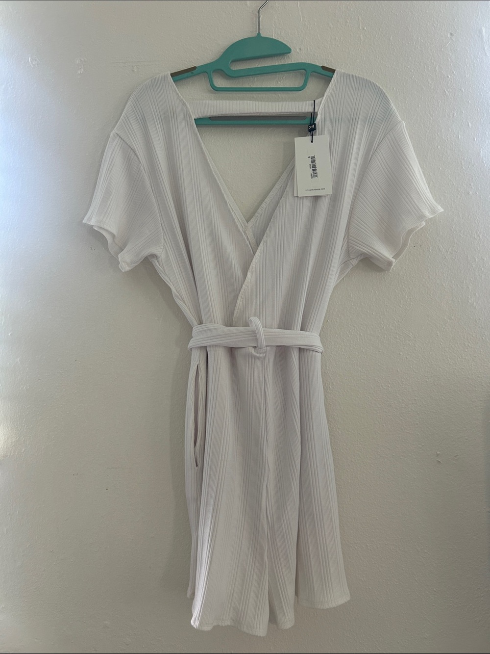 Vitamin A White Ribbed V-Neck Romper with Tag